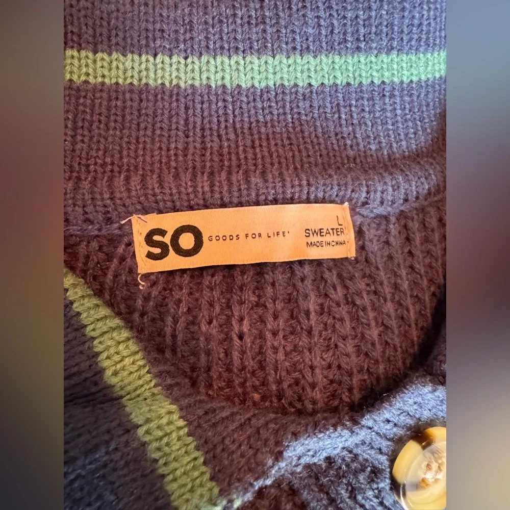 SO Navy Blue Women's Sweater with Striped Collar nwot large - Picture 7 of 8